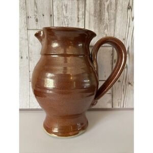 Studio Art Pottery Pitcher Signed MPP Bronze Iridescent Glaze Red Brown 7" Water